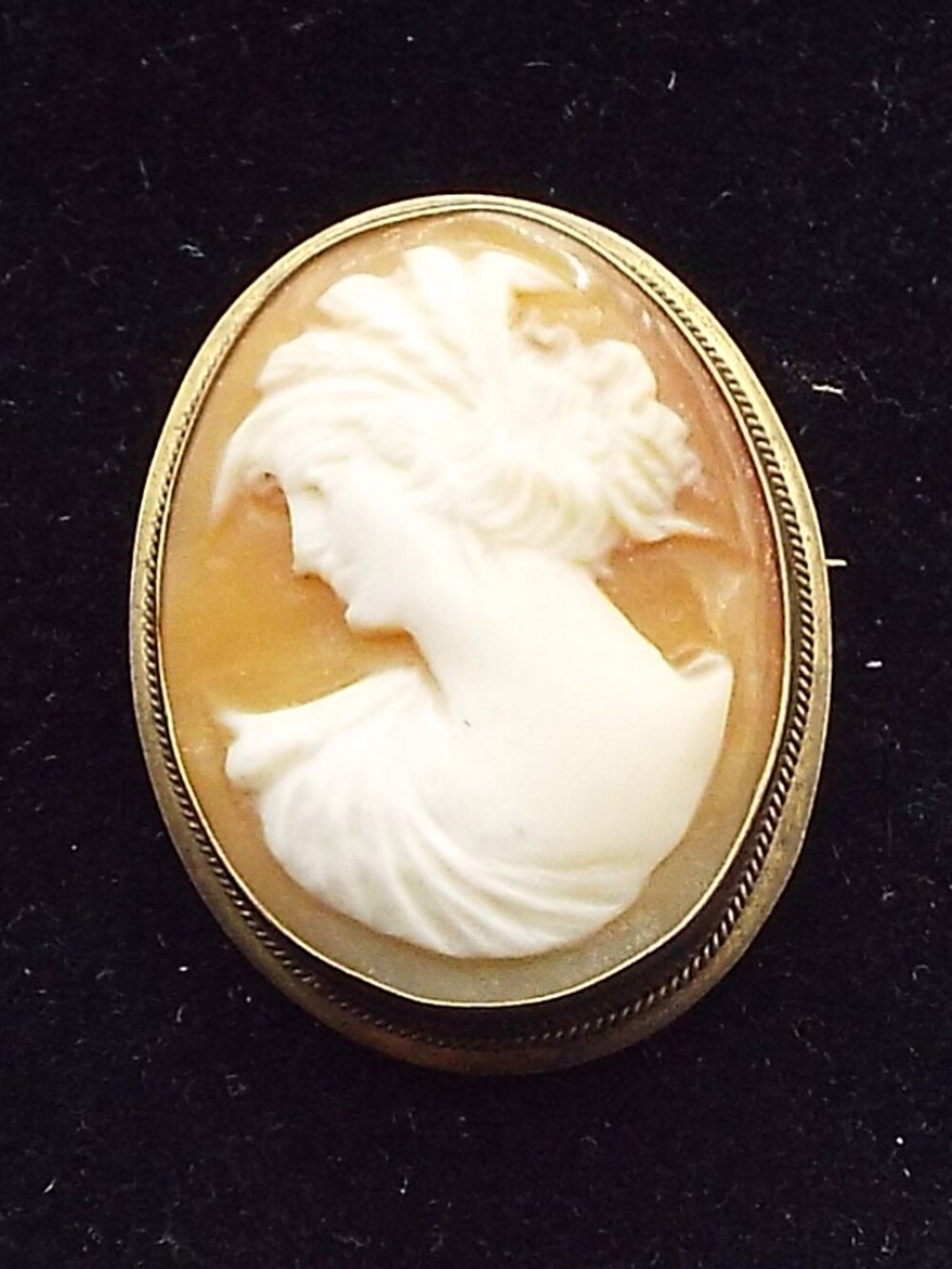 VINTAGE 835 HANDCARVED SHELL CAMEO OF "A WOMAN SCORNED" FURY OVAL PIN/PENDANT 65